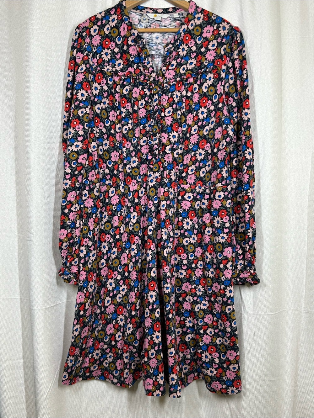 Boden Ruffle Button Mini Dress Floral Cotton Size 14 Reg No Belt
